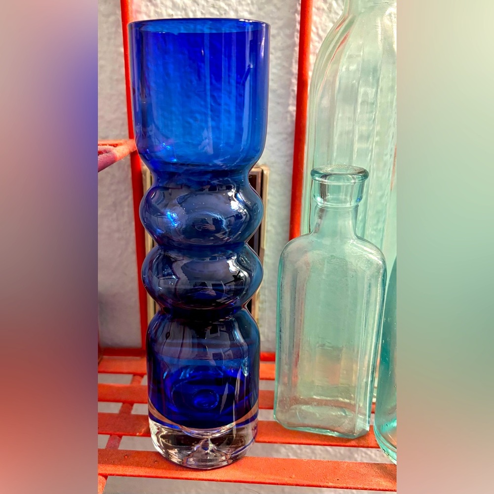 VTG MCM 1960’s Cobalt Blue Hoop Glass Vase by Bo Borgström ASEDA Series,Swedish